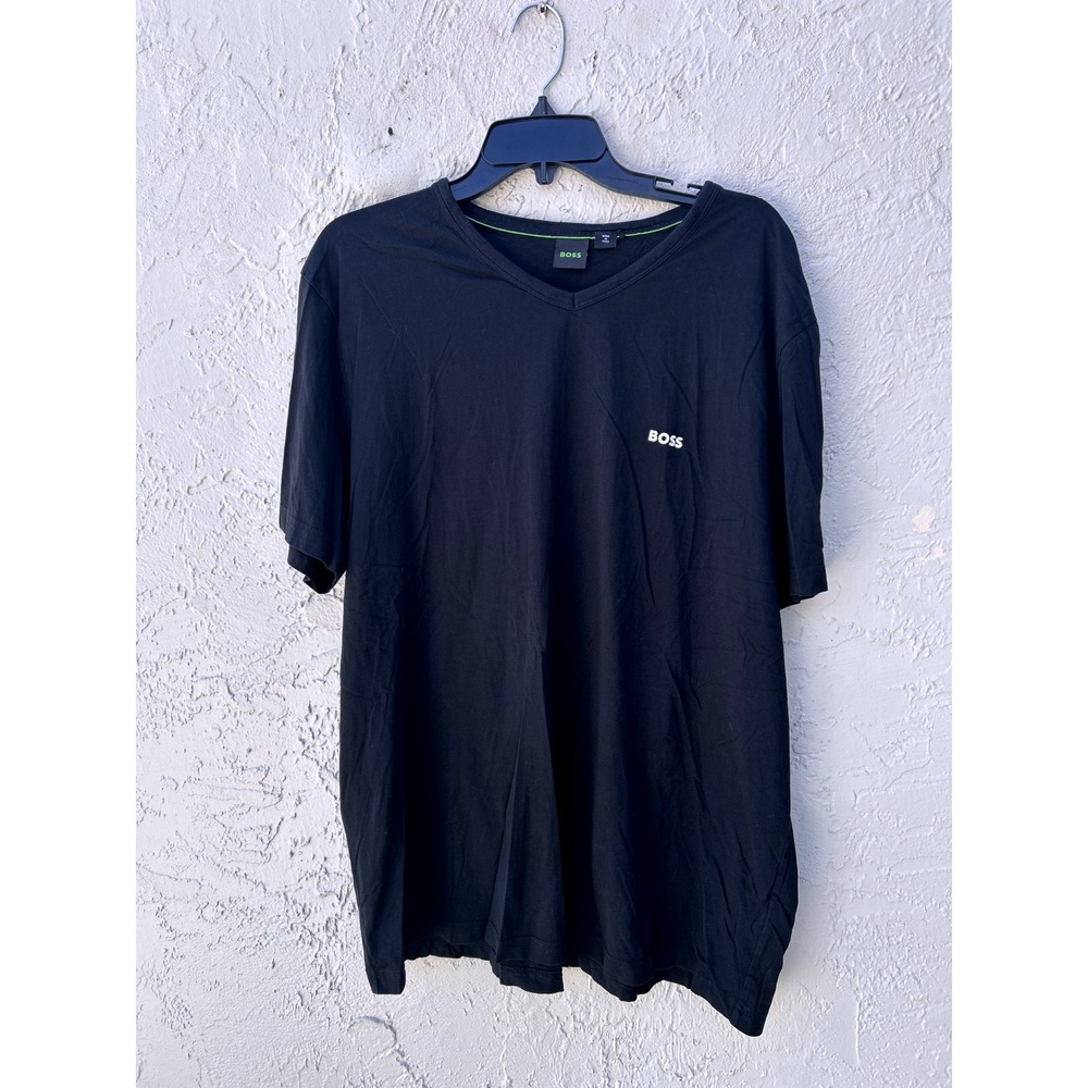 Hugo Boss Mens V-Neck T-Shirt Black Short Sleeve Logo Print 3XL